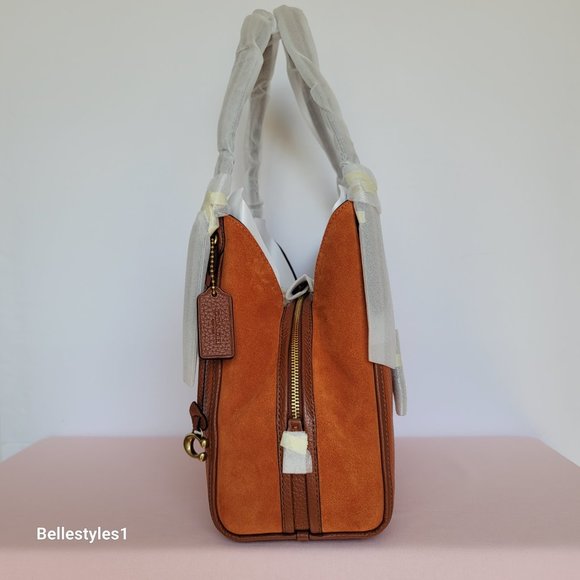 COACH Lori Colorblocked Pebbled Leather & Suede Shoulder Bag- Canyon color⭐ - Picture 7 of 16